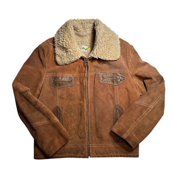 Vintage Sears Suede Jacket Mens Brown 70s Sherpa‎ Western Trucker Chore